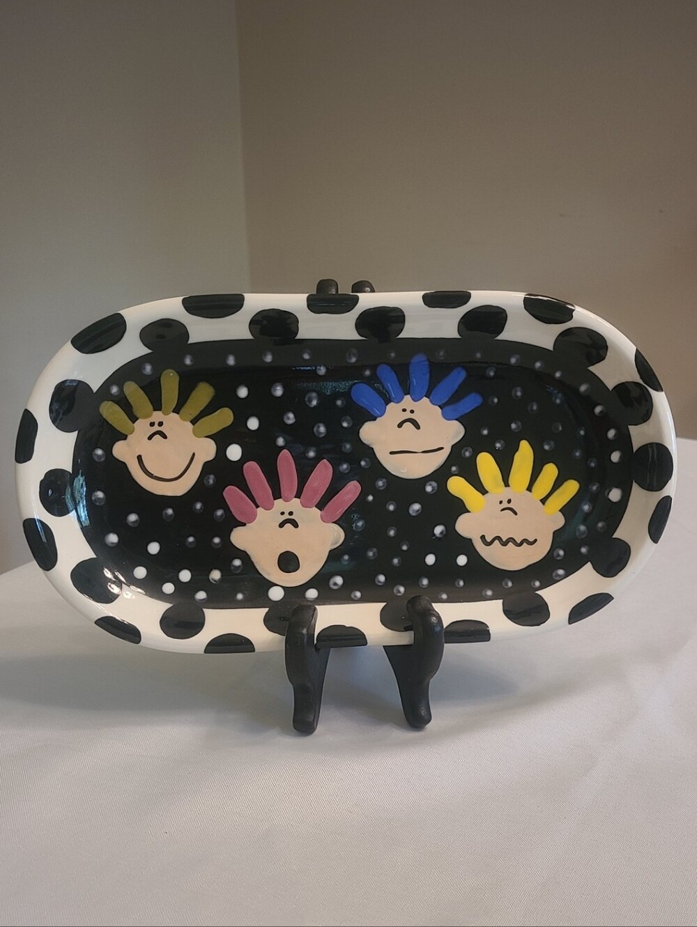Lynn Morris Oval Ceramic Plate Featuring Kids & Polka Dots